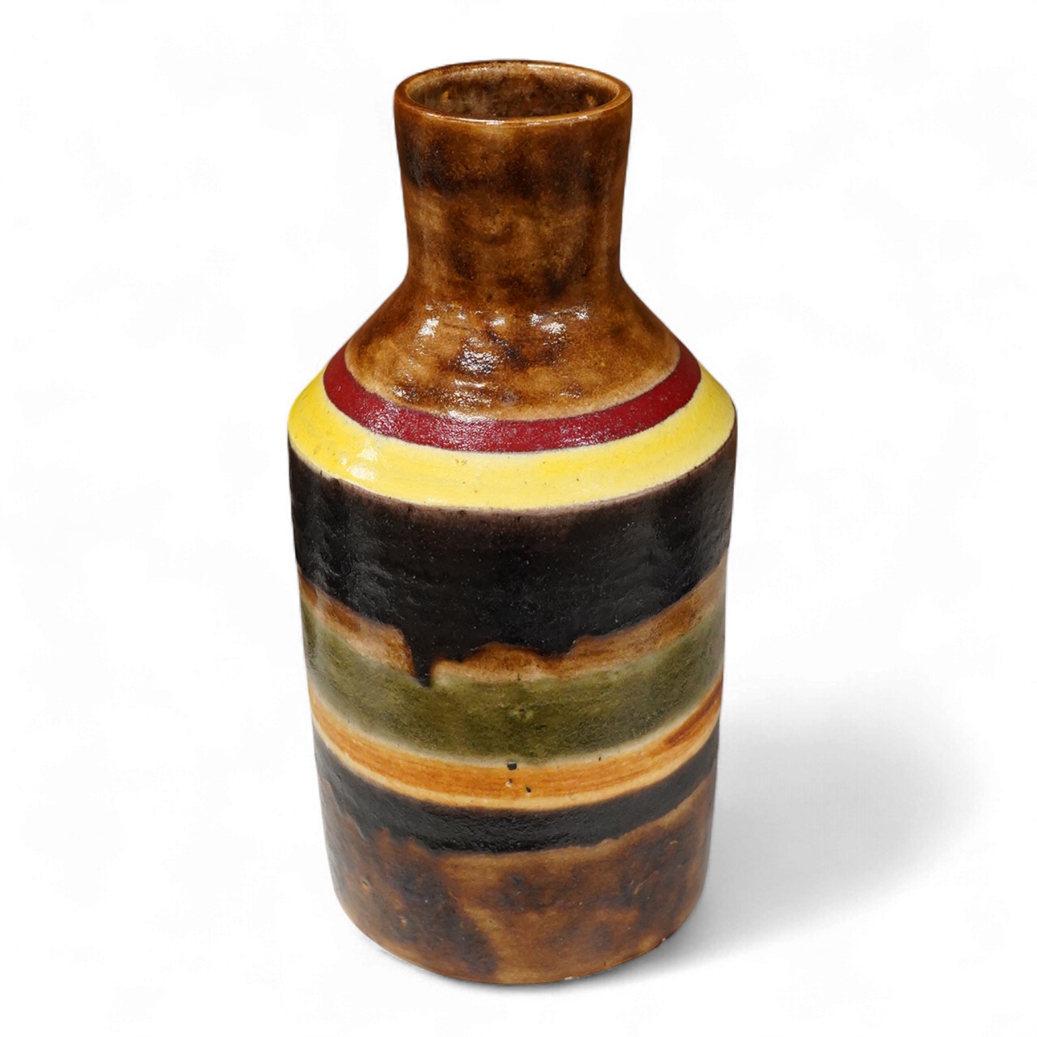 Guido Gamobone (Italian 1909-1969), a large multi coloured striped glazed earthenware vase signed,38cm high